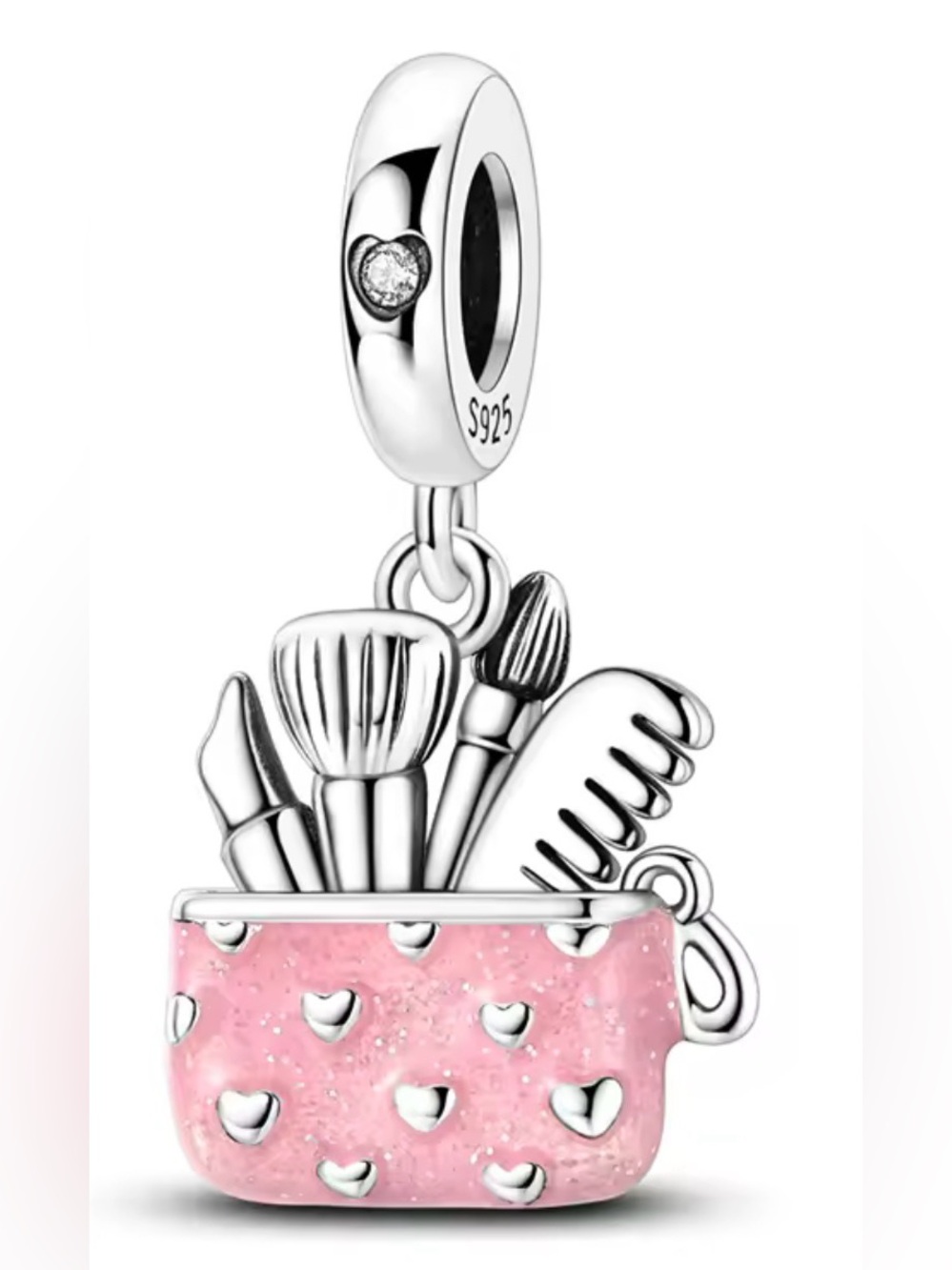 Silver & Pink Makeup Bag Dangle Charm